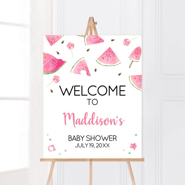 Affiche Sweet Little Baby Watermelon Baby shower Bienvenue (Watermelon Sweet Little Baby Shower Welcome Sign)