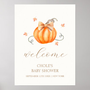 Affiche Sweet Little Citrouille Bow Automne Baby shower Bi