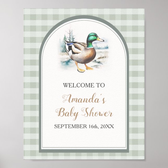 Affiche Sweet Little Duckling En vichy Baby shower Bienven (Devant)