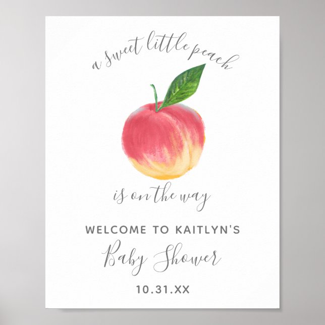 Affiche Sweet Little Peach Baby Shower Welcome Sign (Devant)