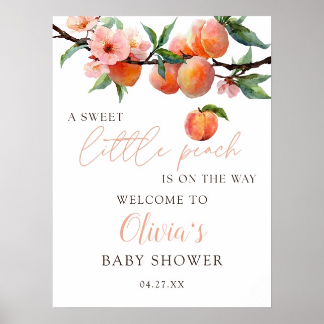 Affiche Sweet Little Peach Baby Shower Welcome Sign (Devant)