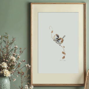Affiche Sweet Marsh Titmouse Paire Aquarelle Art