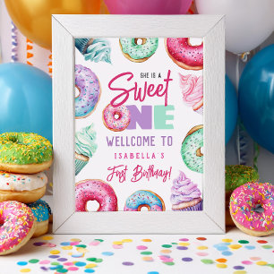 Affiche Sweet One Cute Doughnut Fille 1er anniversaire Bie
