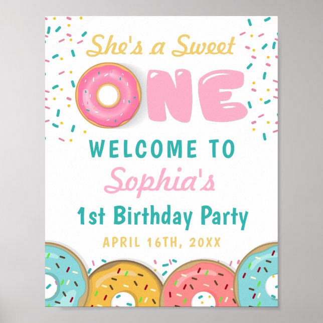 Affiche Sweet One Donuts Première fête d'anniversaire Bien (Devant)