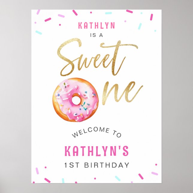 Affiche Sweet One Rose Gold Donut Premier anniversaire Bie (Devant)