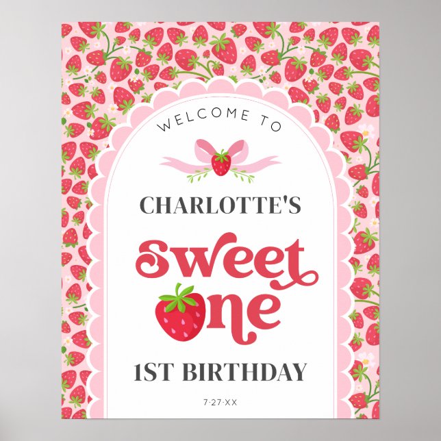 Affiche Sweet One Strawberry 1er Anniversaire 16x20 Bienve (Devant)