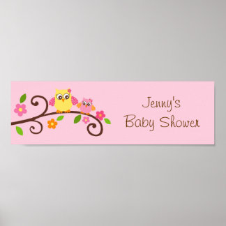 Affiche Sweet Owl Baby Girl Baby Shower Banner Sign