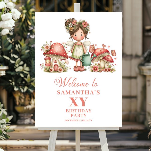 Affiche Sweet Pink Fairy Floral Birthday Welcome Sign (Sweet Pink Fairy Floral Birthday Welcome Sign)