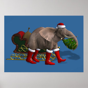 Affiche Sweet Santa Claus Elephant