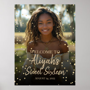 Affiche Sweet sixteen anniversaire or diamants signe de bi