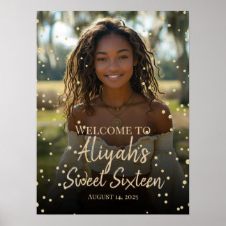 Affiche Sweet sixteen anniversaire or diamants signe de bi