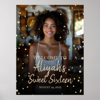 Affiche Sweet sixteen anniversaire or parties scintillant