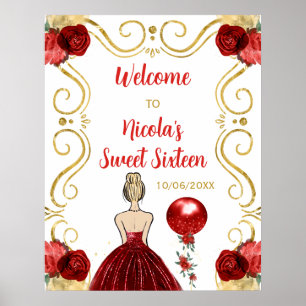 Affiche Sweet sixteen Blonde Princess Red Welcome