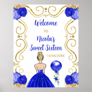 Affiche Sweet sixteen Blonde Princess Royal Blue Bienvenue