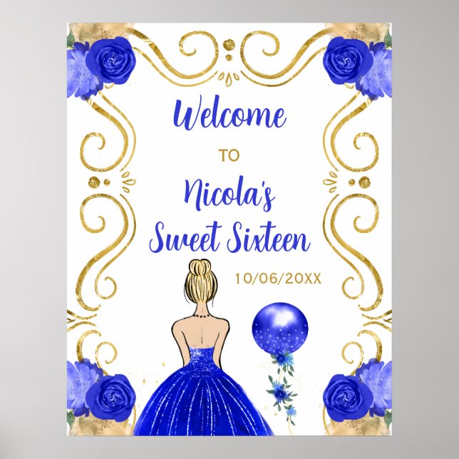 Affiche Sweet sixteen Blonde Princess Royal Blue Bienvenue (Devant)