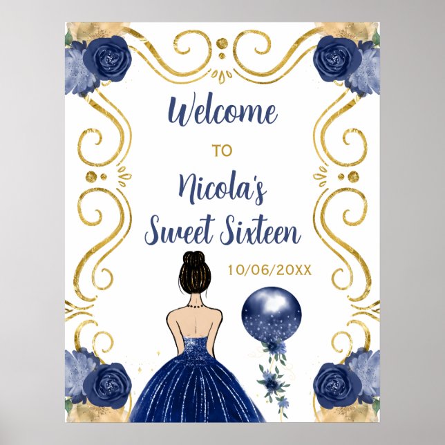 Affiche Sweet sixteen Brown Cheveux Princesse Marine Bienv (Devant)