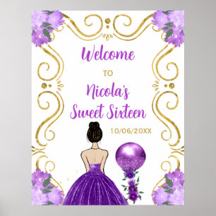 Affiche Sweet sixteen Brown Cheveux Princesse Purple Bienv