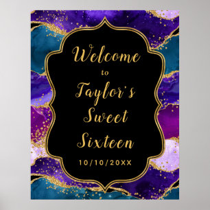 Affiche Sweet sixteen d'agate bleu violet Peacock