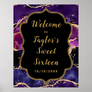 Affiche Sweet sixteen d'agate de séquences d'or violet