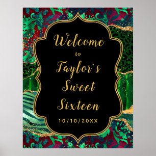 Affiche Sweet sixteen d'Agate Safari vert Bienvenue