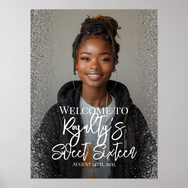 Affiche Sweet sixteen fête signe d'accueil avec photo (Devant)