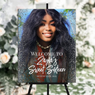 Affiche Sweet sixteen fête signe d'accueil avec photo