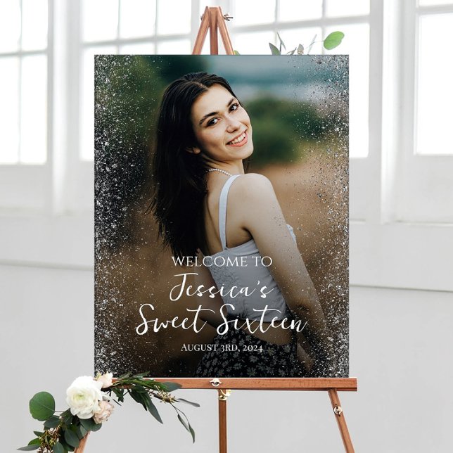 Affiche Sweet sixteen fête signe d'accueil avec photo (Créateur téléchargé)