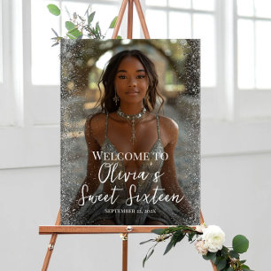 Affiche Sweet sixteen fête signe d'accueil avec photo