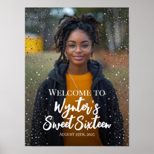 Affiche Sweet sixteen fête signe d'accueil avec photo