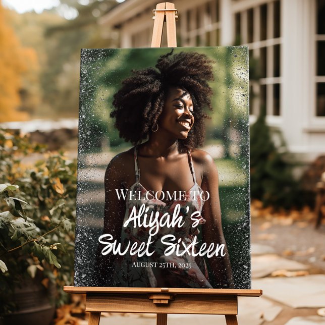Affiche Sweet sixteen moderne signe d'accueil avec photo (Créateur téléchargé)
