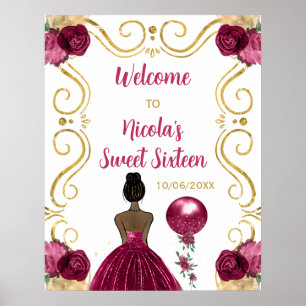 Affiche Sweet sixteen Peau foncée Princesse Bourgogne Bien
