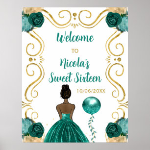 Affiche Sweet sixteen Peau noire Princesse Turquoise Bienv