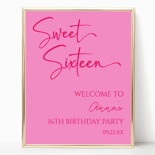 Affiche Sweet sixteen rose 16ème anniversaire Bienvenue