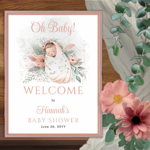 Affiche Sweet Swaddled Oh Baby Floral Girl Baby shower