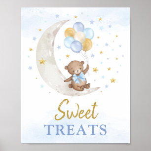 Affiche Sweet Traitements Ours Teddy Bleu Bleu Or Ballons