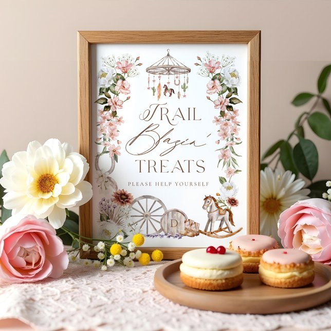 Affiche Sweet Traitements Wild Western Rodeo Baby shower f (Sweet Treats Wild Western Rodeo Floral Baby Shower Poster)