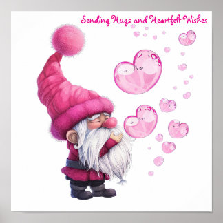 Affiche Sweet Valentine Gnome avec bulles cardiaques flott