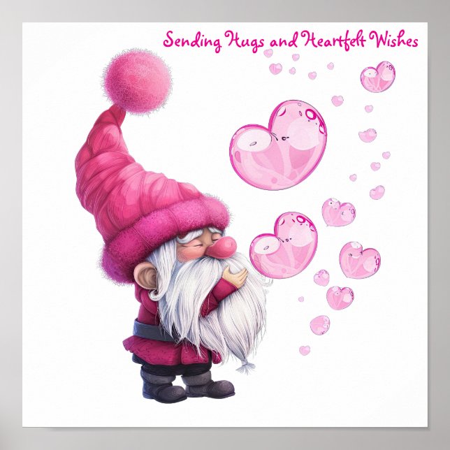 Affiche Sweet Valentine Gnome avec bulles cardiaques flott (Devant)