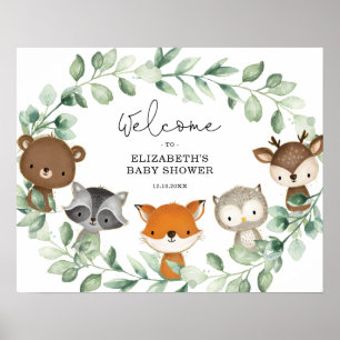 Affiche Sweet Woodland Forest Greenery Wreath Baby Welcome
