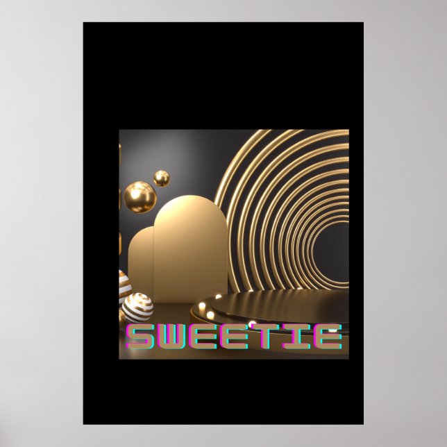 Affiche Sweetie Nom du texte imprimé en forme de coeur (Devant)