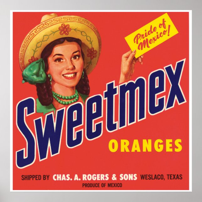 Affiche Sweetmex Oranges Weslaco Texas Mexique Vintage (Devant)