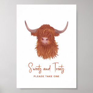 Affiche Sweets & Traitements Highland Cow Baby shower