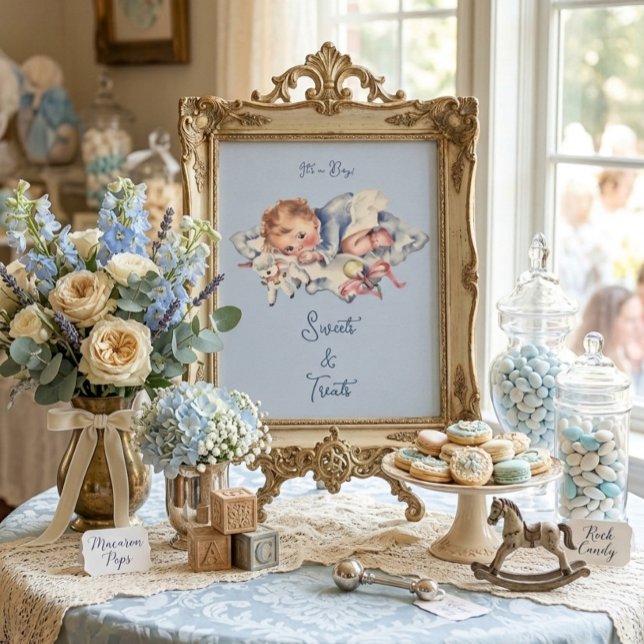 Affiche Sweets & Treats Fête de Bébé Garçon Bleu Clair Vin (Créateur téléchargé)