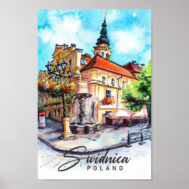 Affiche Swidnica Pologne Aquarelle Peinture Voyage (Devant)