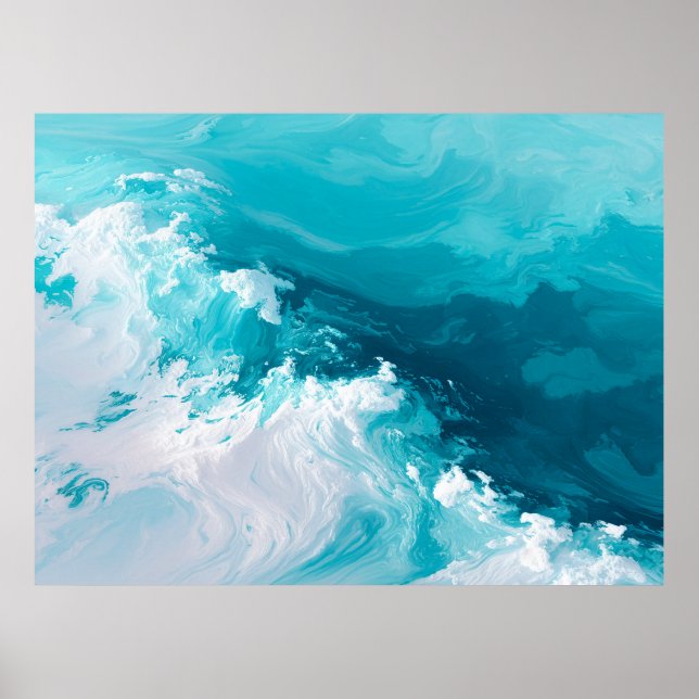 Affiche Swirling Turquoise Waves Abstract Ocean Wave Art (Devant)