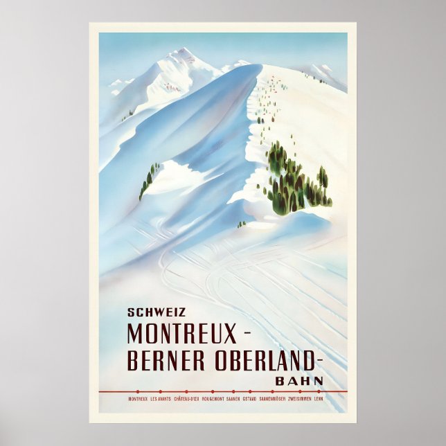Affiche Switzerland Montreux Berner Oberland Vintage Ski (Devant)