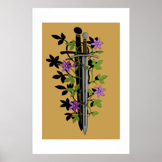 Affiche Sword & Clematis – Medieval Floral Blade 