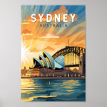 Affiche Sydney Australia Travel Art Vintage<br><div class="desc">Conception de déplacement vectoriel rétro de Sydney. Sydney,  capitale de la Nouvelle-Galles du Sud et l'une des plus grandes villes d'Australie,  est surtout connue pour son opéra de Sydney,  au bord du port,  au design distinctif ressemblant à une voile.</div>