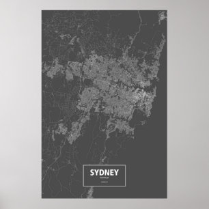 Affiche Sydney, Australie (blanc sur noir)