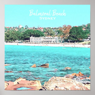 Affiche Sydney Balmoral Beach rétro Bathons Pavillon